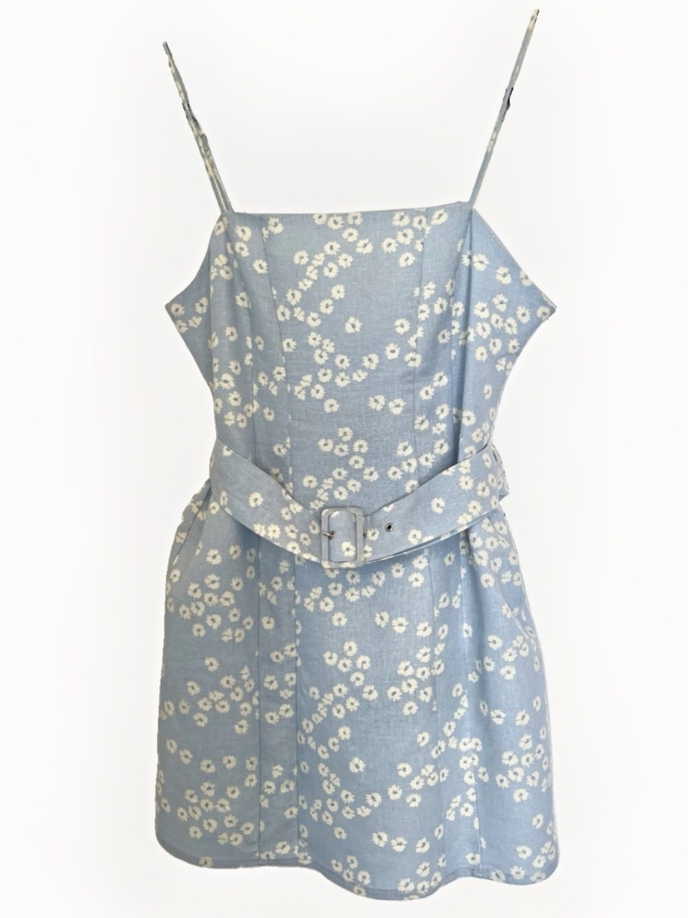 Zara Light Blue Floral Mini Dress with Belt